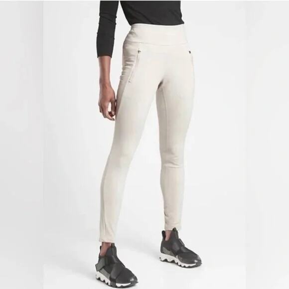 Athleta Peak Hybrid Fleece Tight Women's Size XS Birch Gray Zip Pocket Thermal - Picture 1 of 14